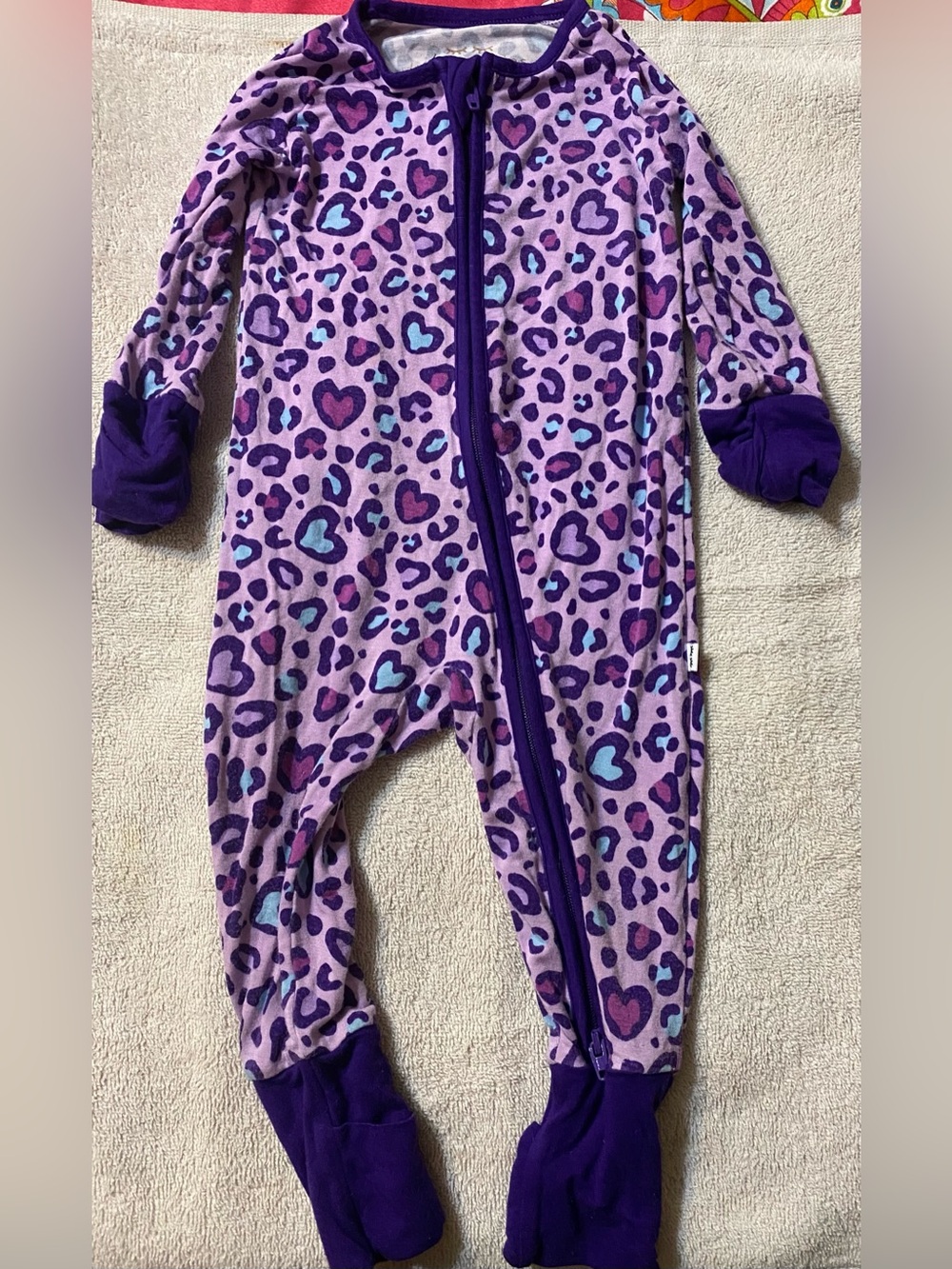 Little Sleepies Purple Heart & Leopard Print Footed Pajamas with Aqua Accents